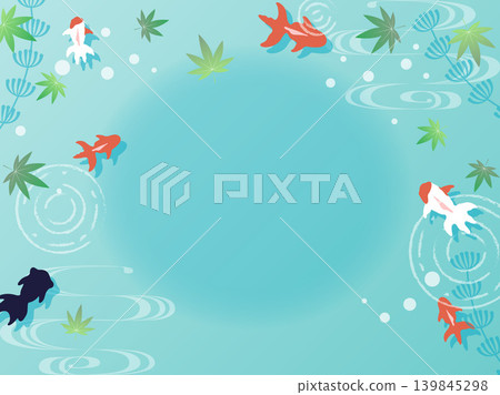 以夏季為主題的日式背景素材，包含金魚和水生植物。 139845298
