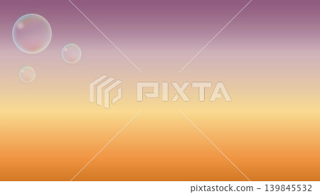 A fantastical illustration featuring three soap bubbles floating against a purple-to-orange gradient sunset background. A fantastical illustration featuring three soap bubbles floating against a purple-to-orange gradient sunset background. 139845532