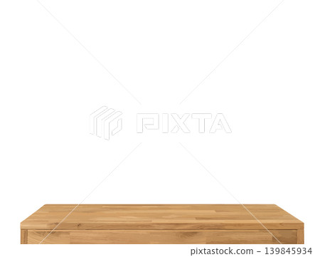 Wooden table top surface isolated over white background. Solid wood furniture close view 3D illustration. Empty table top cooking presentation template Wooden table top surface isolated over white background. Solid wood furniture close view 3D illustration. Empty table top cooking presentation template 139845934