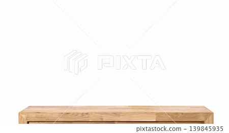 Wooden table top surface isolated over white background. Solid wood furniture close view 3D illustration. Empty table top cooking presentation template Wooden table top surface isolated over white background. Solid wood furniture close view 3D illustration. Empty table top cooking presentation template 139845935