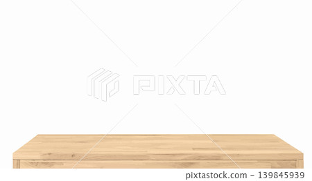 Wooden table top surface isolated over white background. Solid wood furniture close view 3D illustration. Empty table top cooking presentation template Wooden table top surface isolated over white background. Solid wood furniture close view 3D illustration. Empty table top cooking presentation template 139845939