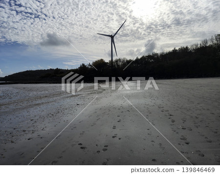 Wind Farm Rotor Silhouette Under Cloudy Sky Wind Farm Rotor Silhouette Under Cloudy Sky 139846469