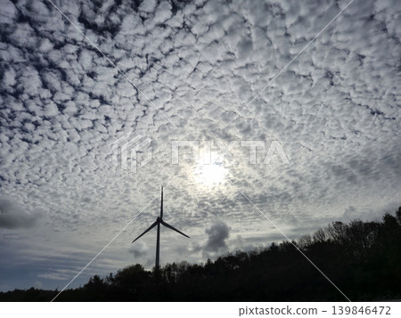 Wind Farm Rotor Silhouette Under Cloudy Sky Wind Farm Rotor Silhouette Under Cloudy Sky 139846472