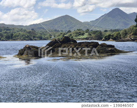 Mountain Lake in Natural Highland Landscape with Trees and Clouds in the Sky 139846507