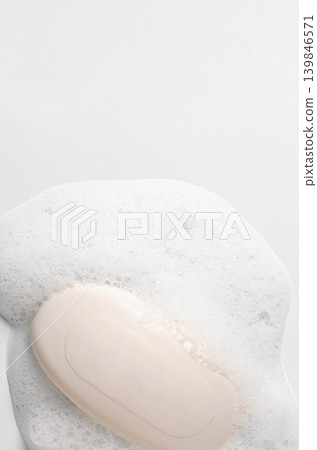 Soap with foam on a white background. Copy space Soap with foam on a white background. Copy space 139846571