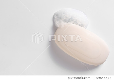 Soap with foam on a white background. Copy space Soap with foam on a white background. Copy space 139846572