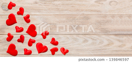 Valentine day background with red hearts, top view with copy space 139846597