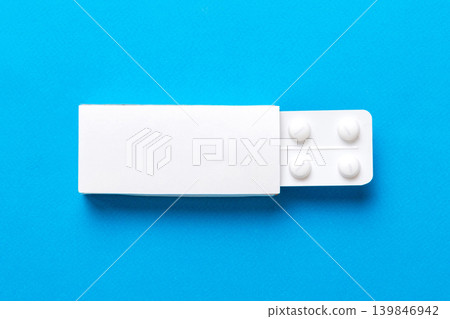 Blank White Product Package Box Mock-up. Open blank medicine drug box with blister top view Blank White Product Package Box Mock-up. Open blank medicine drug box with blister top view 139846942