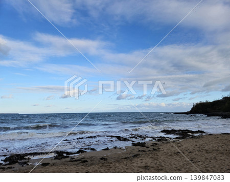 Empty Ocean Beach With Stormy Waves Background Empty Ocean Beach With Stormy Waves Background 139847083