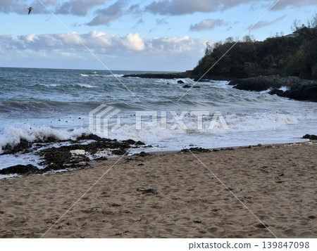 Empty Ocean Beach With Stormy Waves Background Empty Ocean Beach With Stormy Waves Background 139847098