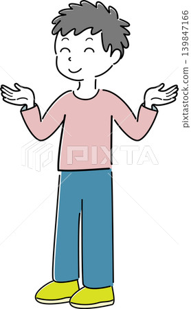 A simple full-body illustration of a smiling man with his arms outstretched (for guidance, explanation, comparison, giving up, or depicting a person). A simple full-body illustration of a smiling man with his arms outstretched (for guidance, explanation, comparison, giving up, or depicting a person). 139847166