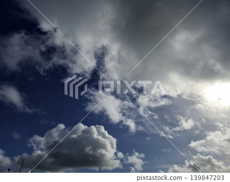 Evening Cumulus Clouds in the Sky Above a Natural Landscape Evening Cumulus Clouds in the Sky Above a Natural Landscape 139847203