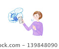A young woman is relieved after asking a question to an AI chatbot and receiving a response. 139848090