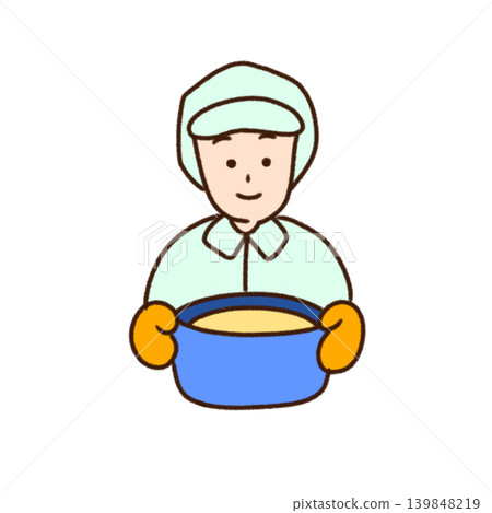Illustration of a cooking staff member holding a pot. 139848219