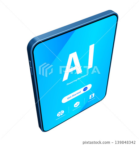 A blue tablet displaying an AI screen. A blue tablet displaying an AI screen. 139848342