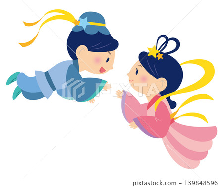 An illustration of Orihime and Hikoboshi rejoicing at their reunion. 139848596