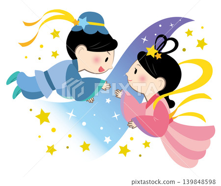An illustration of Orihime and Hikoboshi rejoicing at their reunion. An illustration of Orihime and Hikoboshi rejoicing at their reunion. 139848598