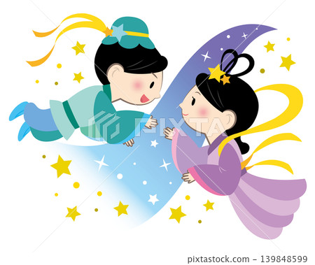 An illustration of Orihime and Hikoboshi rejoicing at their reunion. An illustration of Orihime and Hikoboshi rejoicing at their reunion. 139848599