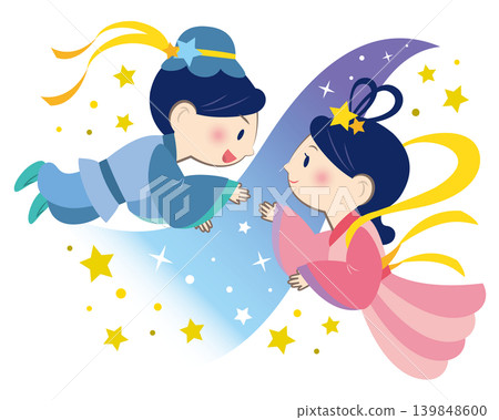 An illustration of Orihime and Hikoboshi rejoicing at their reunion. 139848600