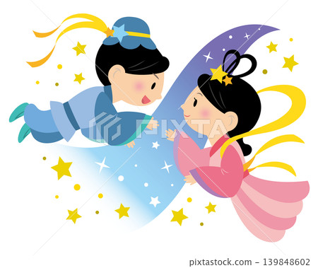 An illustration of Orihime and Hikoboshi rejoicing at their reunion. 139848602
