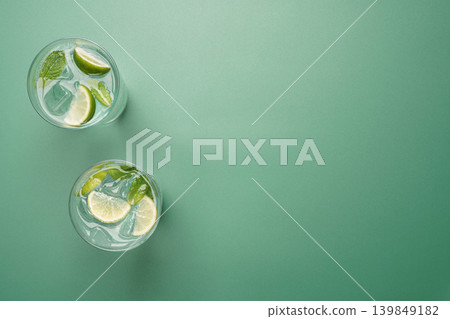 Two minimal mojito cocktails copy space 139849182