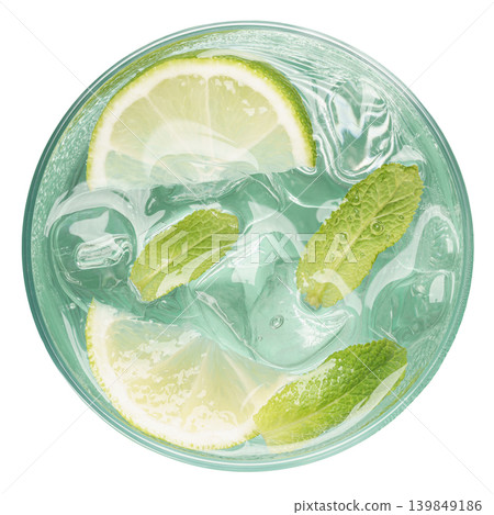 Minimal mojito cocktail isolated top view Minimal mojito cocktail isolated top view 139849186