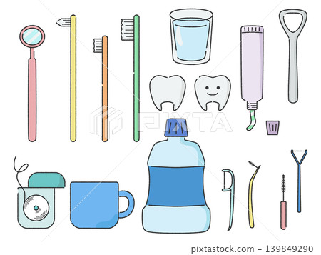 A set of simple and cute illustrations of oral care products. A set of simple and cute illustrations of oral care products. 139849290