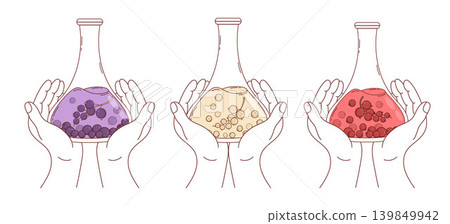 Contour Hands with Mixed Berries Currant Extract Black, Red, White in Lab Flasks. Natural Laboratory Research Set. Organic Medicine and Pharmacy, supplement. Isolated Minimalistic Vector Illustration Contour Hands with Mixed Berries Currant Extract Black, Red, White in Lab Flasks. Natural Laboratory Research Set. Organic Medicine and Pharmacy, supplement. Isolated Minimalistic Vector Illustration 139849942