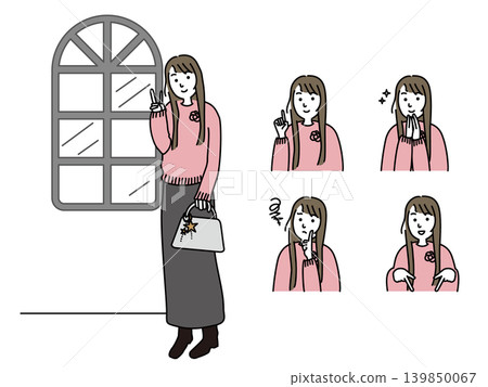 Various expressions of young women in casual clothes Various expressions of young women in casual clothes 139850067
