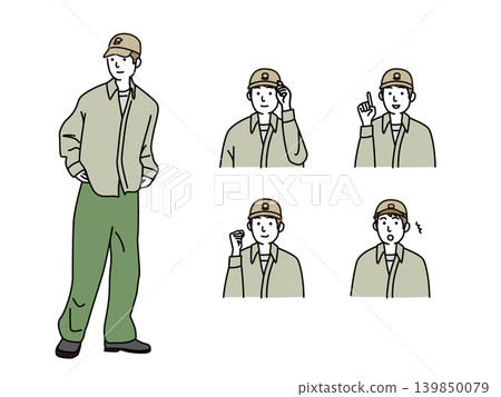 Young men in casual clothes with various facial expressions 139850079
