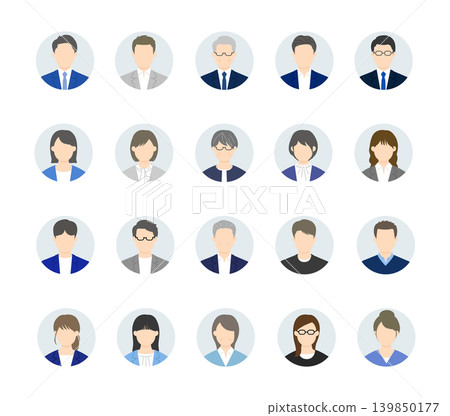 Icon set of businessmen and businesswomen: enclosed in circles Icon set of businessmen and businesswomen: enclosed in circles 139850177