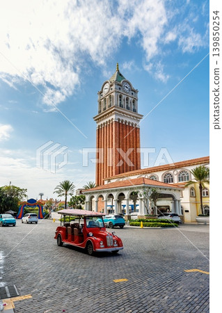 Phu Quoc, Vietnam - January 3 2026: Mediterranean clock tower square in Sunset Town Phu Quoc 139850254