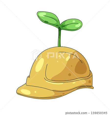 Illustration of growing plant with hard hat Illustration of growing plant with hard hat 139850345