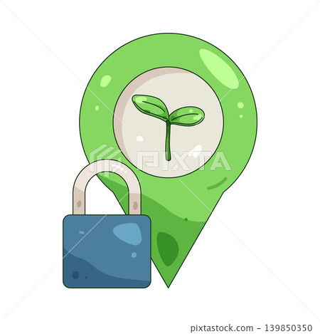 Illustration of locked location pin with growing plant Illustration of locked location pin with growing plant 139850350