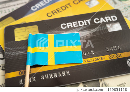 Sweden flag on coin and banknote money, finance trading investment business currency. 139851138