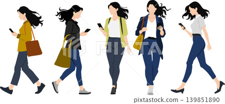 Illustration of a woman looking at her smartphone Illustration of a woman looking at her smartphone 139851890