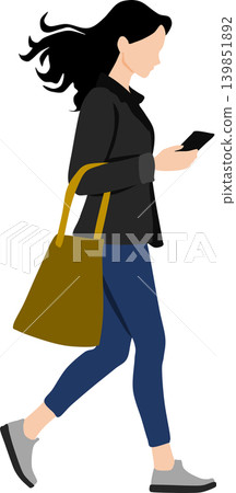 Illustration of a woman looking at her smartphone Illustration of a woman looking at her smartphone 139851892