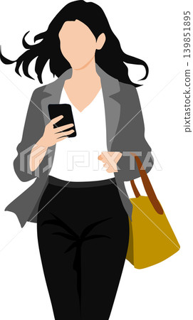 Illustration of a woman looking at her smartphone Illustration of a woman looking at her smartphone 139851895