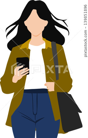 Illustration of a woman looking at her smartphone Illustration of a woman looking at her smartphone 139851896