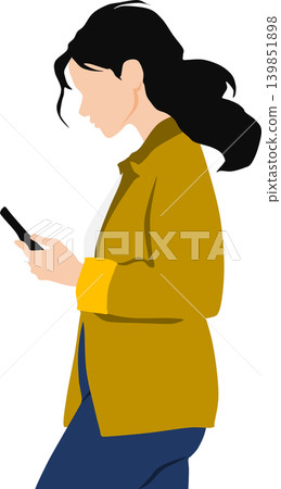 Illustration of a woman looking at her smartphone Illustration of a woman looking at her smartphone 139851898