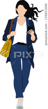 Illustration of a woman looking at her smartphone Illustration of a woman looking at her smartphone 139851899