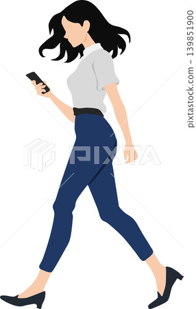 Illustration of a woman looking at her smartphone Illustration of a woman looking at her smartphone 139851900