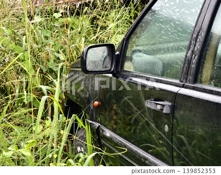 Abandoned jeep lost amidst lush foliage and decay Abandoned jeep lost amidst lush foliage and decay 139852353
