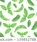 Hand drawn seamless pattern with green mint leaves. Green mint leaves on a white background for graphic design. Colored pencil pattern on white background. Lemons collection. 139852788