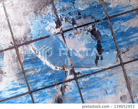 Old tiled surface, Cracked painted tile background, Ruststained chipped tile with layered repairs Old tiled surface, Cracked painted tile background, Ruststained chipped tile with layered repairs 139852953