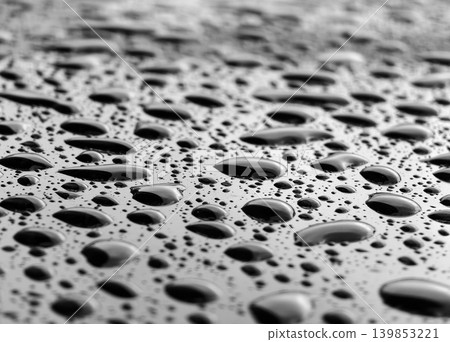 Rain droplets enhance glossy finish of metal after rain Rain droplets enhance glossy finish of metal after rain 139853221