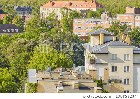 Aerial view of a residential neighborhood in Szczecin, Poland. Aerial view of a residential neighborhood in Szczecin, Poland. 139853234