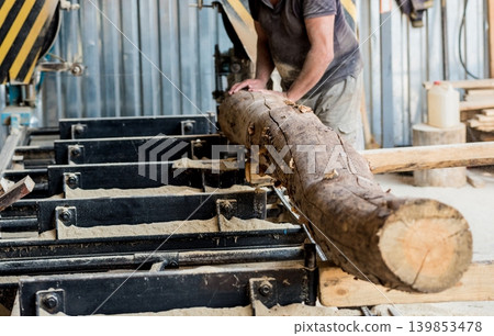 Modern sawmill. Industry sawing boards from logs Modern sawmill. Industry sawing boards from logs 139853478
