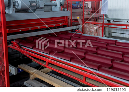 Metal sheet forming machine at the modern metalwork factory. 139853593