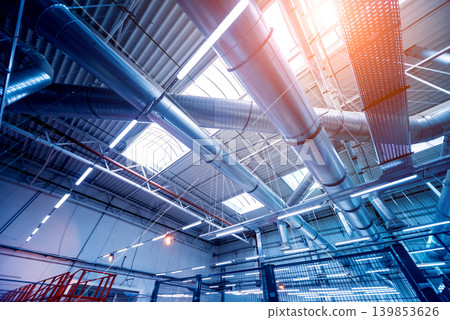 Air conditioning of buildings. Background of ventilation pipes. Air conditioning of buildings. Background of ventilation pipes. 139853626